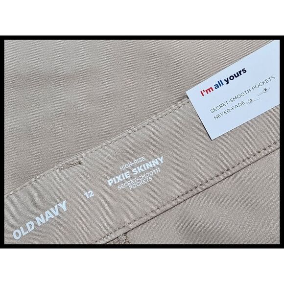 NWT Old Navy High Rise Pixie Skinny Ankle Pants Khaki Cream Tan 12 NEW - Picture 6 of 9